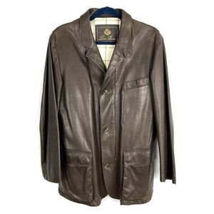 LORO PIANA Leather Jacket Mens S Brown Soft Lambskin Button Front  Collared